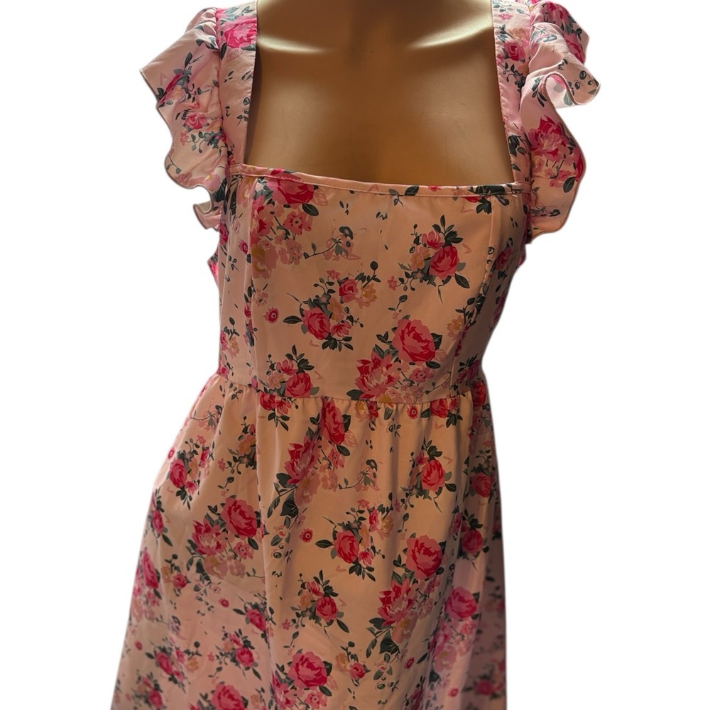 Pink Floral Square-Neck Midi Easter Dress